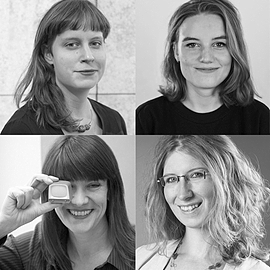 Portraitaufnahmen in schwarz-weiss: Die vier Mitarbeiterinnen im Team Genderleicht