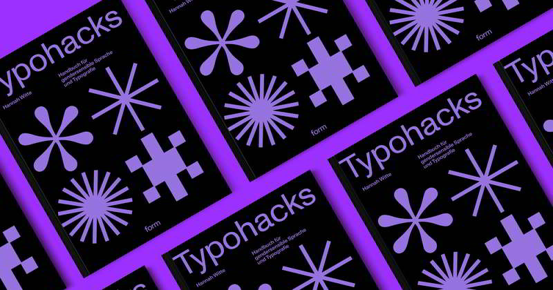 Mehrere Buchcover von Typohacks liegen auf einem lilafarbenen Hintergrund