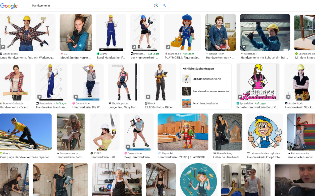 Screenshot Ergebnis Bildersuche nach Handwerkerinnen bei Google