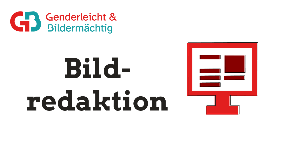 Logo, Icon eines Computerbildschirms und Text: "Bildredaktion"