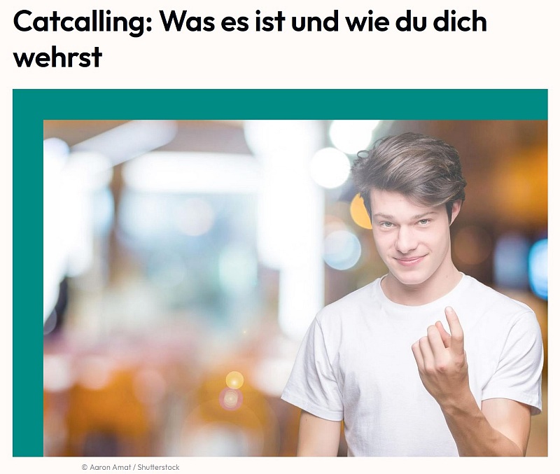 Screenshot aus Frauenzeitschrift Brigitte: junger Mann schaut in die Kamera ud macht mit dem Zeigefinder das Symbol für "komm, komm"