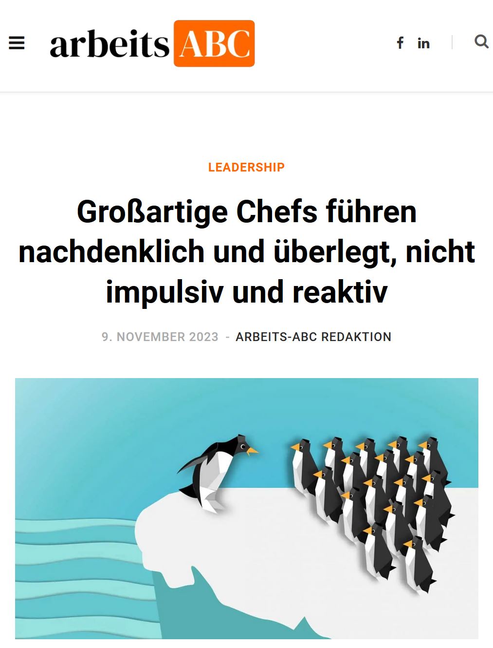Zeichnung: Ein Pinguin steht vor einer Gruppe von vielen Pinguinen und redet offenbar auf sie ein