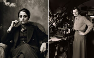 KI-generiertes Bild: zwei Portraits von Frauen im Stil von historischen schwarz-weiß-Fotos