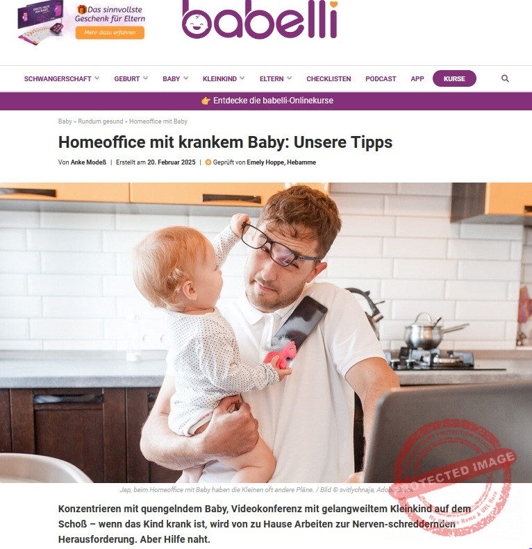 Screenshot Babelli 2025-02-20 Kapa mit Kleinkind zerrt dem Papa die Brille vom Gesicht. Es sitzt auf seinem Arm vorm Laptop.