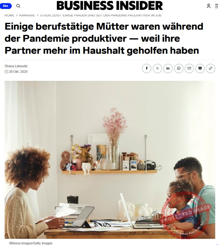 Screenshot Business Insider_2020-10-29 Am Küchentisch arbeiten eine Frau am Laptop. Der Mann spielt mit dem Baby gegenüber am Laptop.