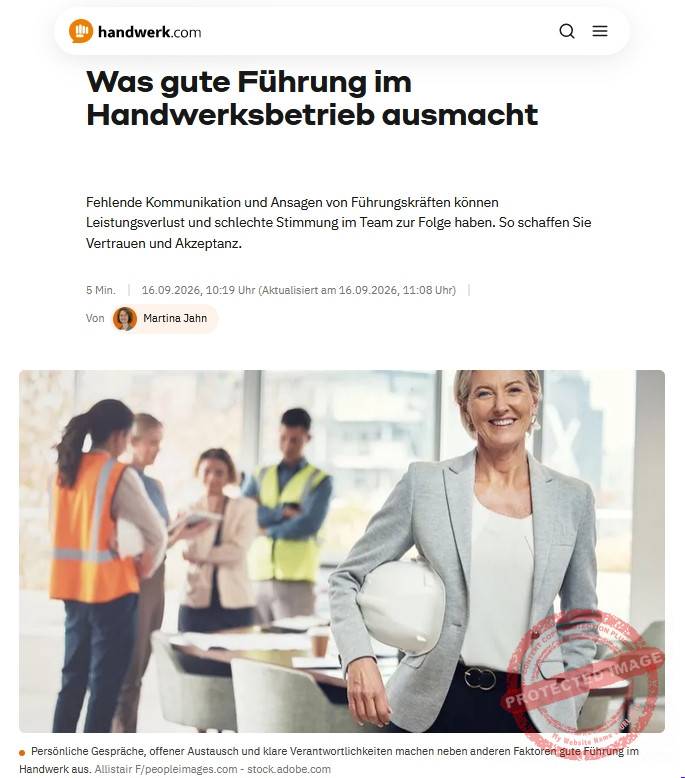 Screenshot Das Handwerk_2026-09-16 In einem Büro stehen junge Frauen und Männer mit Sicherheitswesten, im Vordergrund eine Chefin mit Bauhelm unterm Arm