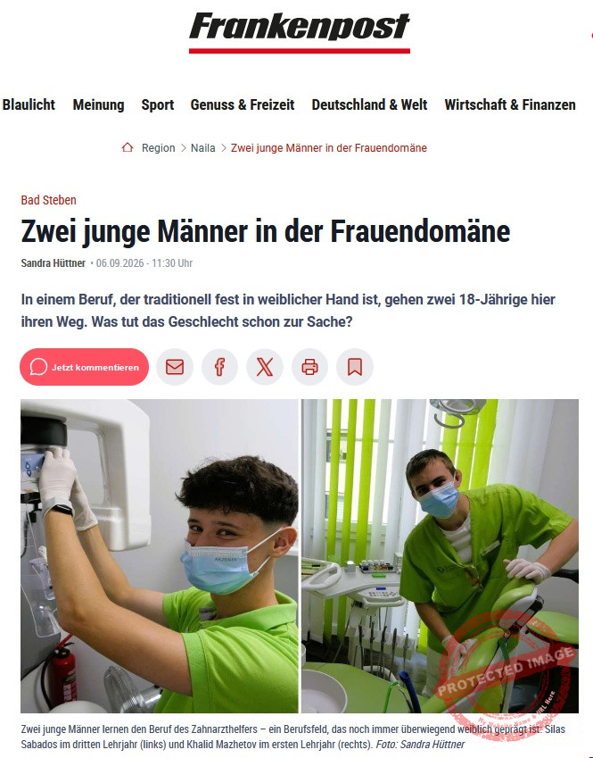 Screenshot Frankenpost2026-09-06n Zwei Fotos: junge Männer in der Ausbildung zum Zahnarzthelfer
