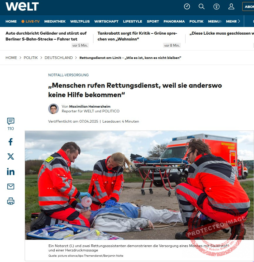 Screenshot Welt_2025-04-07 Rettungskräfte, eine Frau und zwei Männer, kümmern sich um eine am Boden liegene verletzte Person.